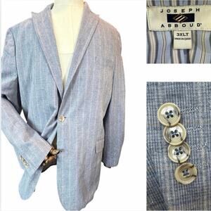 Joseph Abboud Sport Coat Mens 3XLT Blue Gray Linen Jacket Blazer Elbow Patches